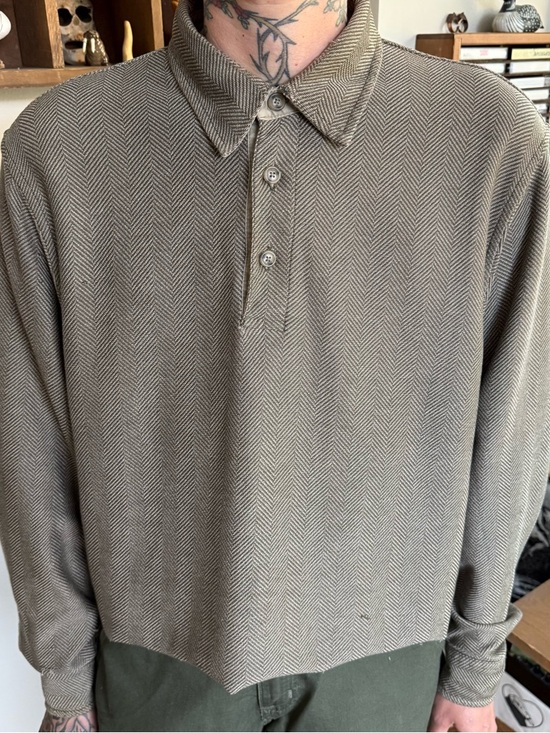 L.L. Bean Other - Vintage 90s 2000s LL Bean Cropped Herringbone Twill L/S Polo ~ Size Medium